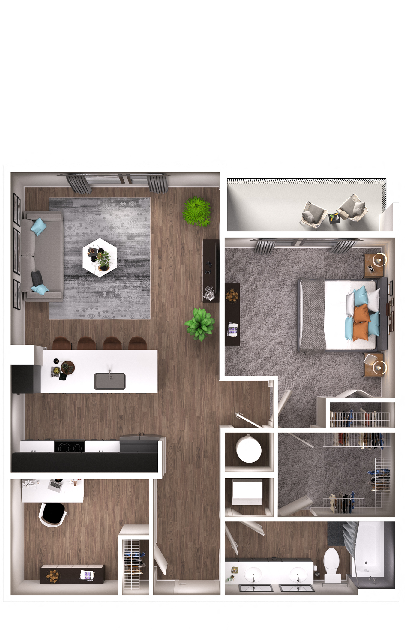 Floor plan for 1 bed, 1 bath, 925 sqft
